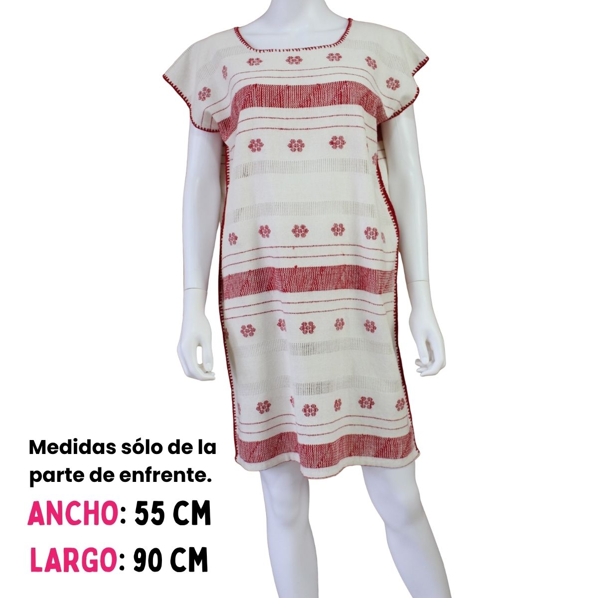 Vestido Hecho a Mano Mod. Amuzgo Brocado Rojo Unitalla.