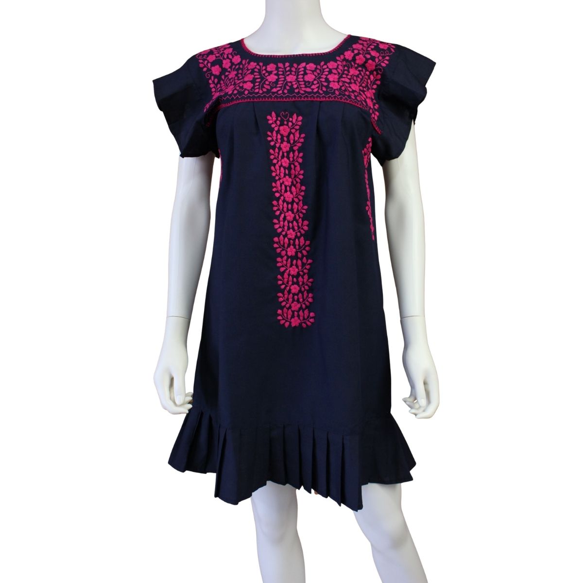 Vestido Mexicano Bordado a Mano Mod. Orquidea Popelina Talla Chica. (Multicolores)