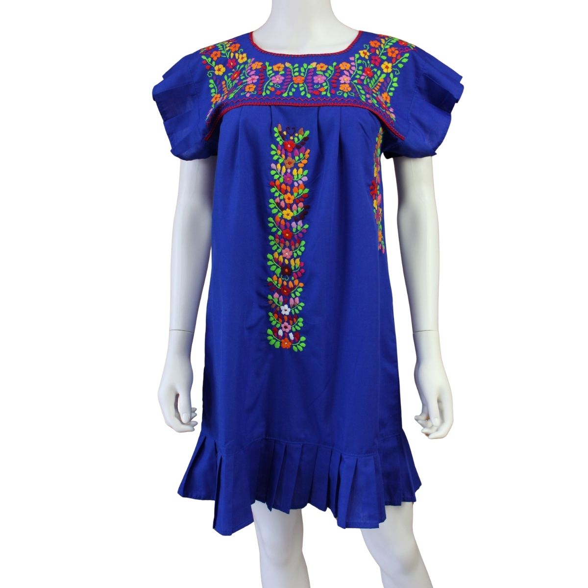 Vestido Mexicano Bordado a Mano Mod. Orquidea Popelina Talla Chica. (Multicolores)