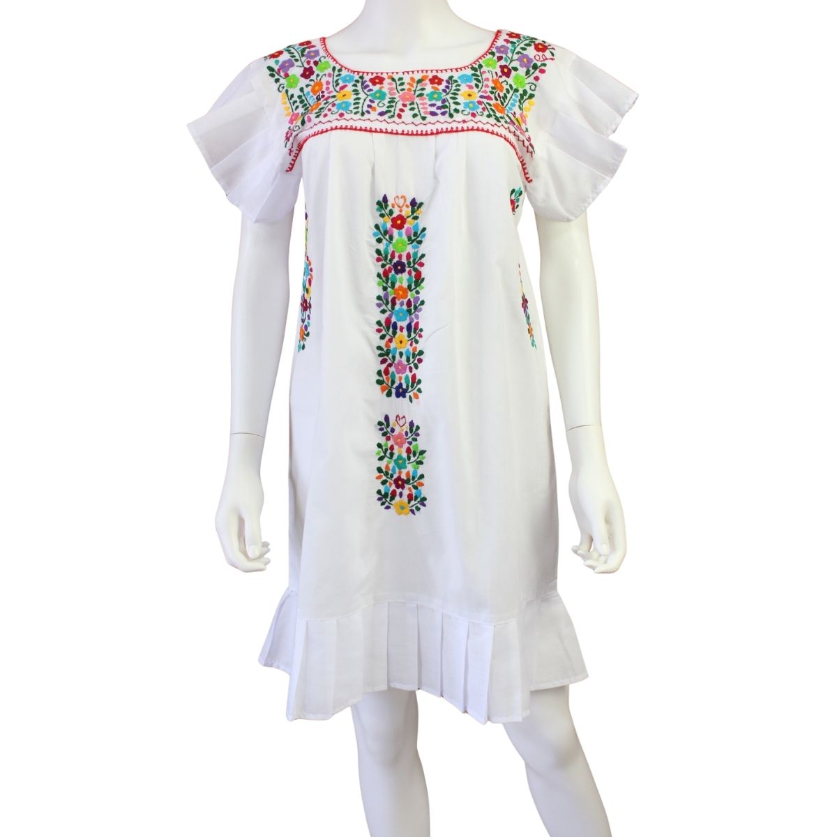 Vestido Mexicano Bordado a Mano Mod. Orquidea Popelina Talla Chica. (Multicolores)