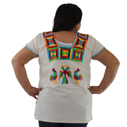 Blusa Artesanal Bordada a Mano Multicolor Mod. Huazolo Manta Unitalla