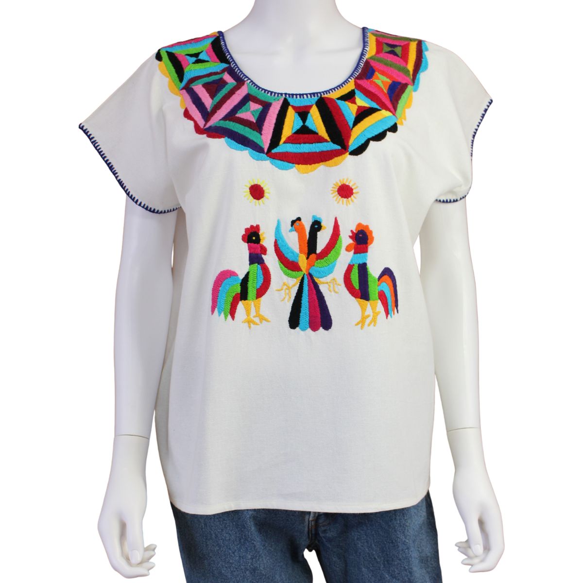 Blusa Artesanal Bordada a Mano Multicolor Mod. Huazolo Manta Unitalla