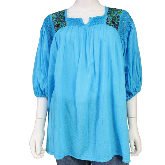 Blusa Artesanal Bordada a Mano Mod. Itzel Unitalla.