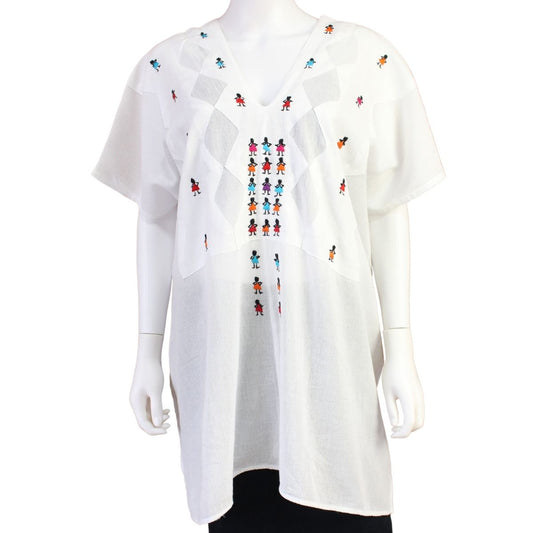 Blusa/Blusón Bordado a Mano Mod. Muñequito Corto Unitalla