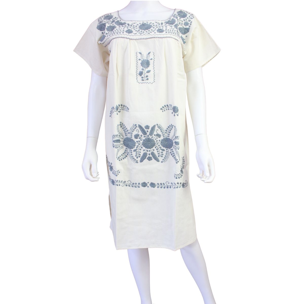 Vestido Mexicano Manta Bordado a Mano Talla Chica