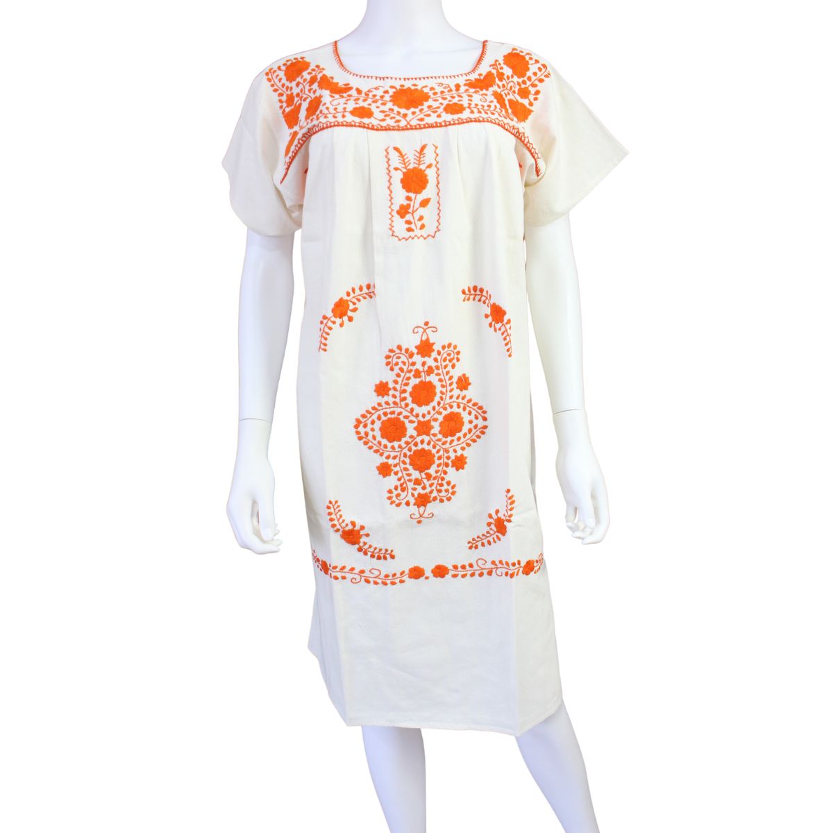 Vestido Mexicano Manta Bordado a Mano Talla Chica
