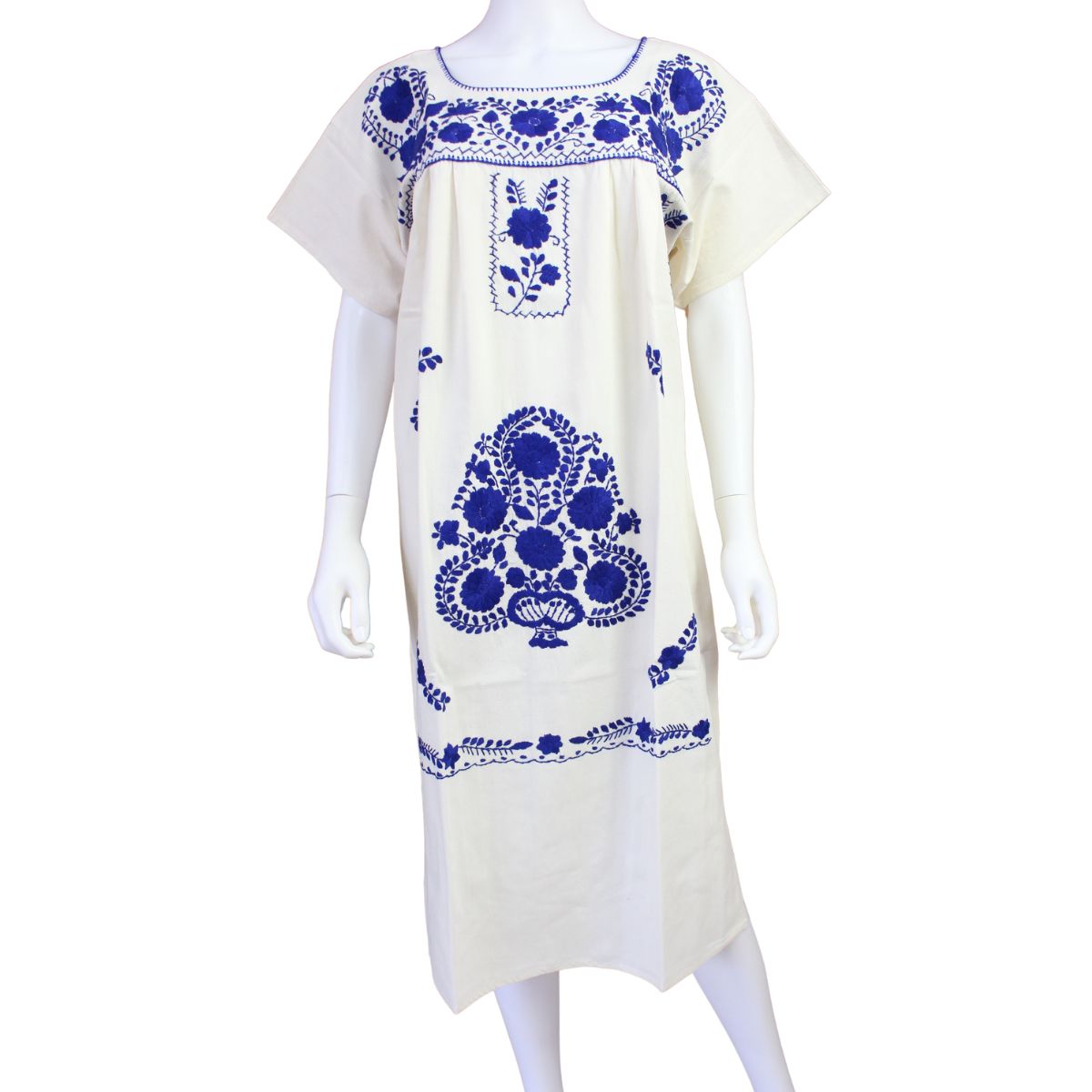 Vestido Mexicano Manta Bordado a Mano Talla L