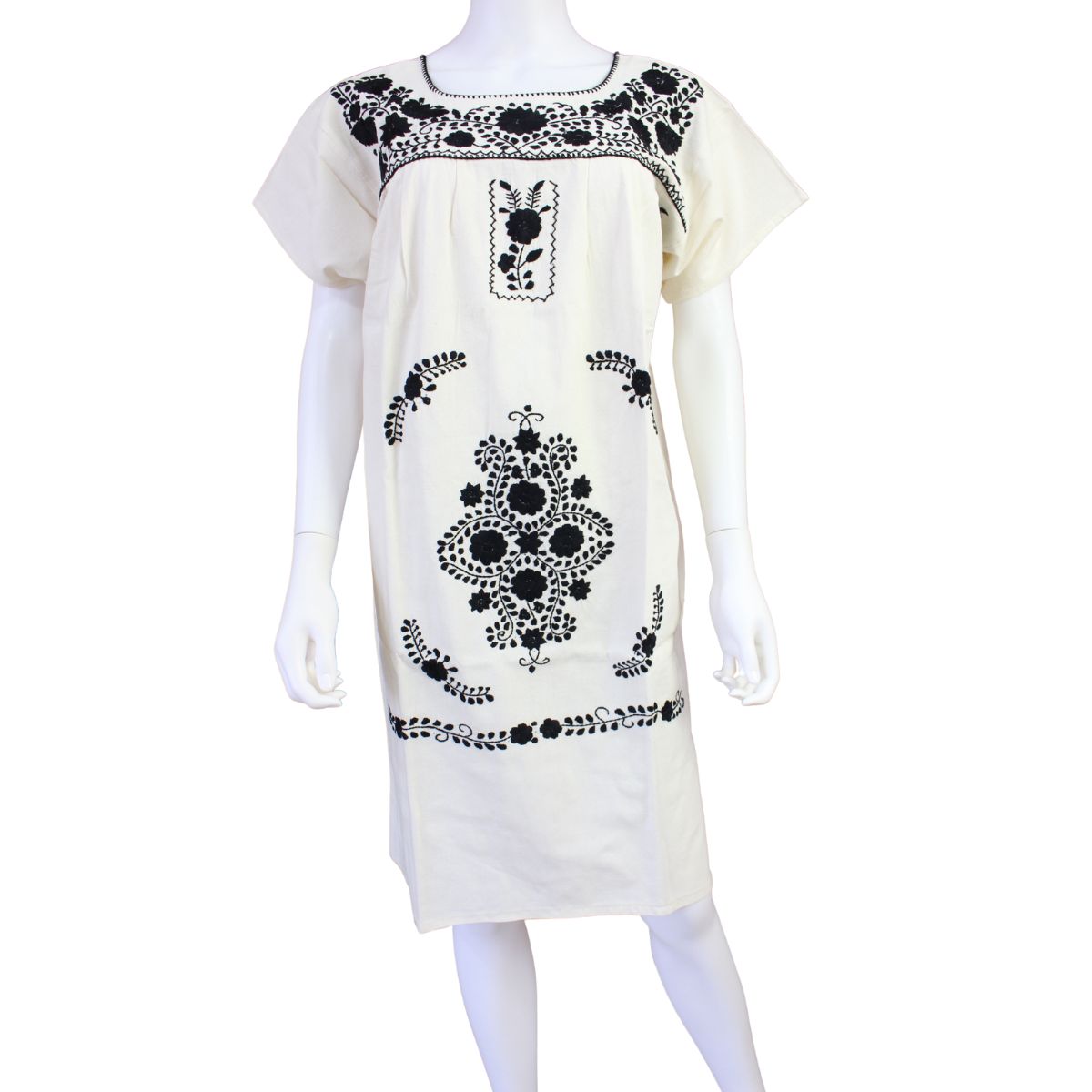 Vestido Mexicano Manta Bordado a Mano Talla Chica