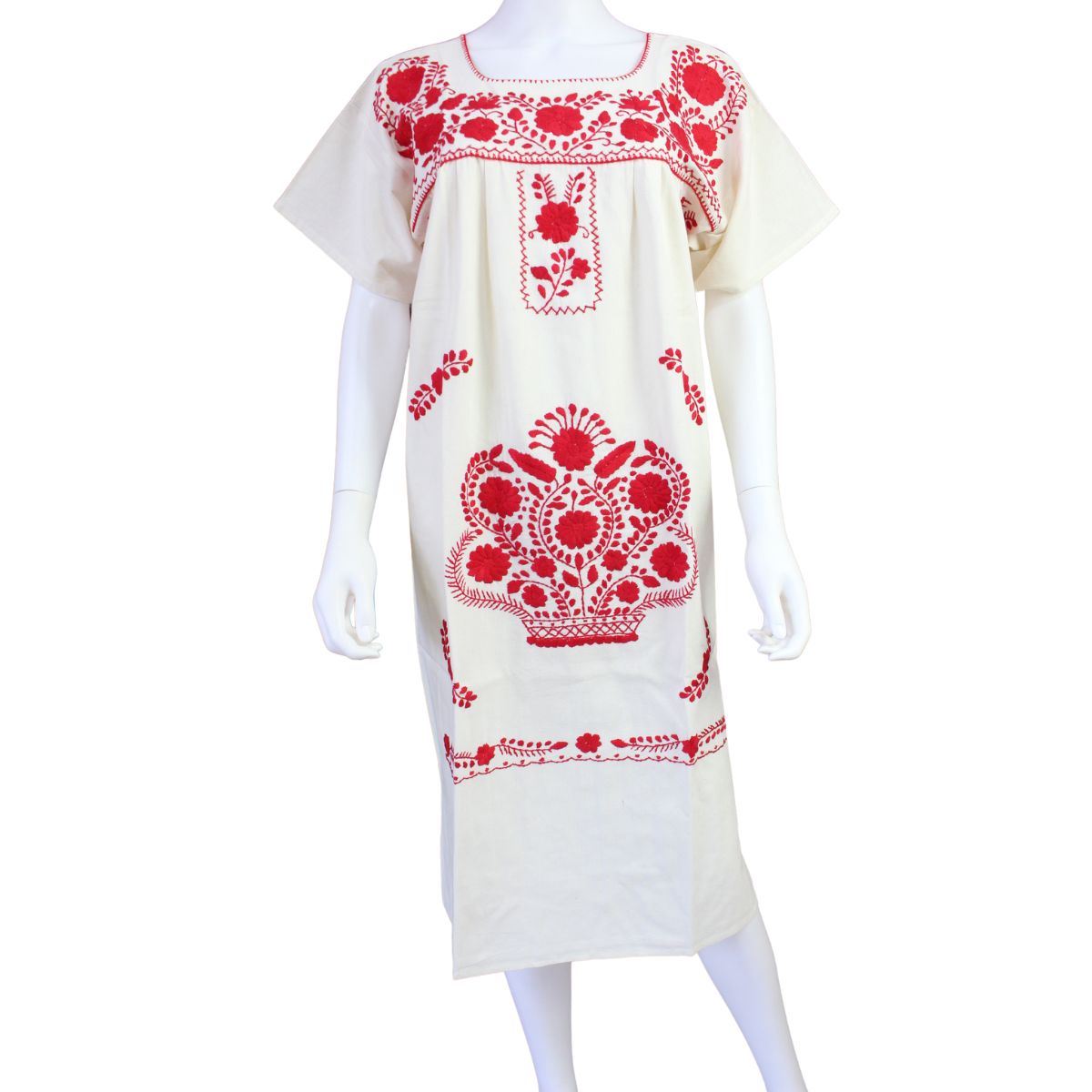 Vestido Mexicano Manta Bordado a Mano Talla M