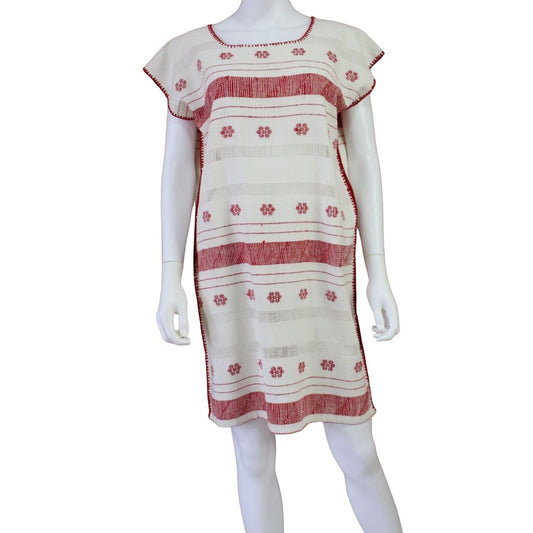 Vestido Hecho a Mano Mod. Amuzgo Brocado Rojo 1 Unitalla.