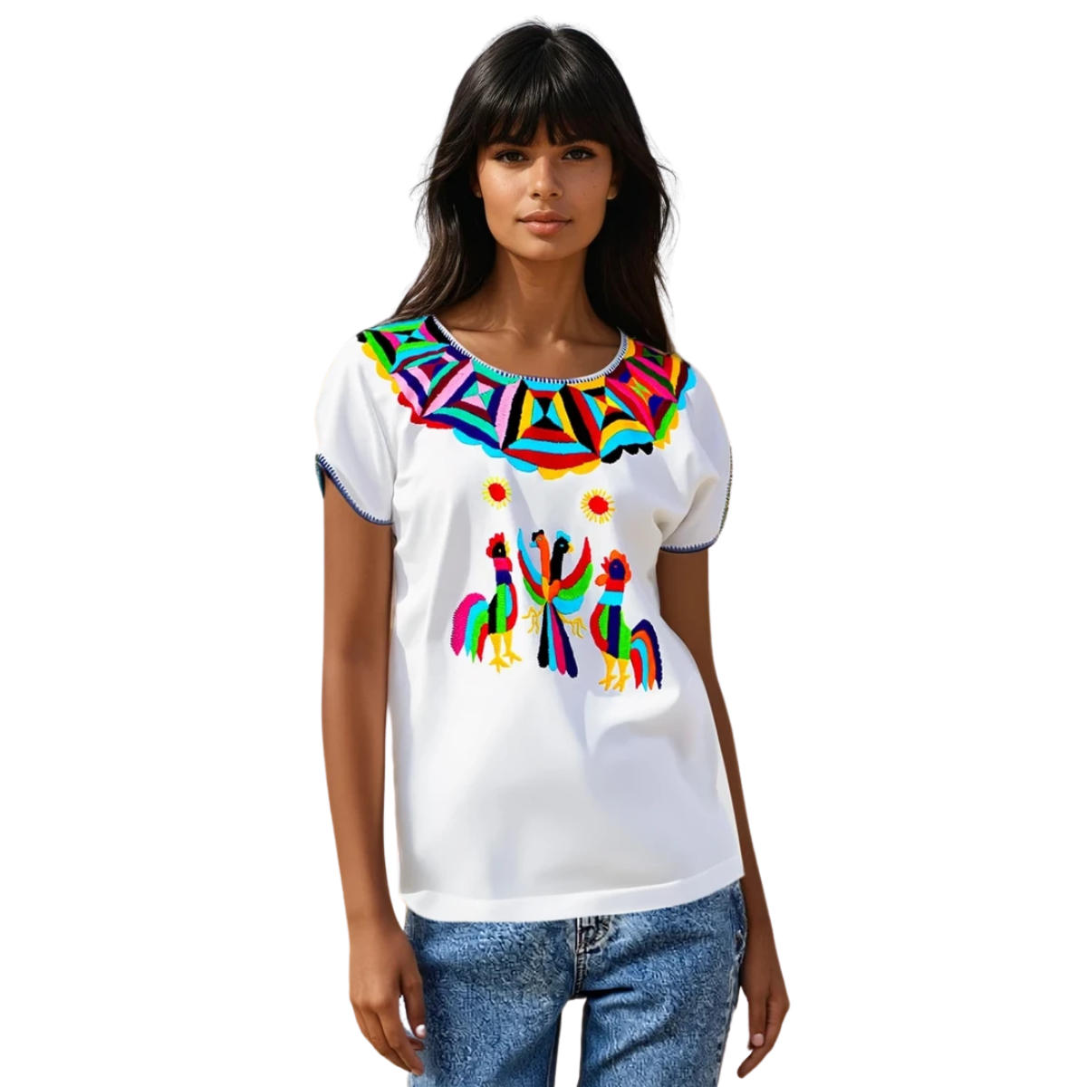 Blusa Artesanal Bordada a Mano Multicolor Mod. Huazolo Manta Unitalla