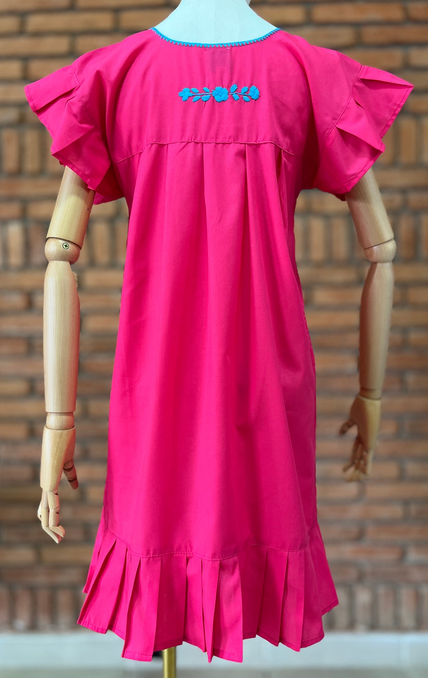 Vestido Mexicano Bordado a Mano Mod. Orquidea Popelina Talla Chica. (Multicolores)
