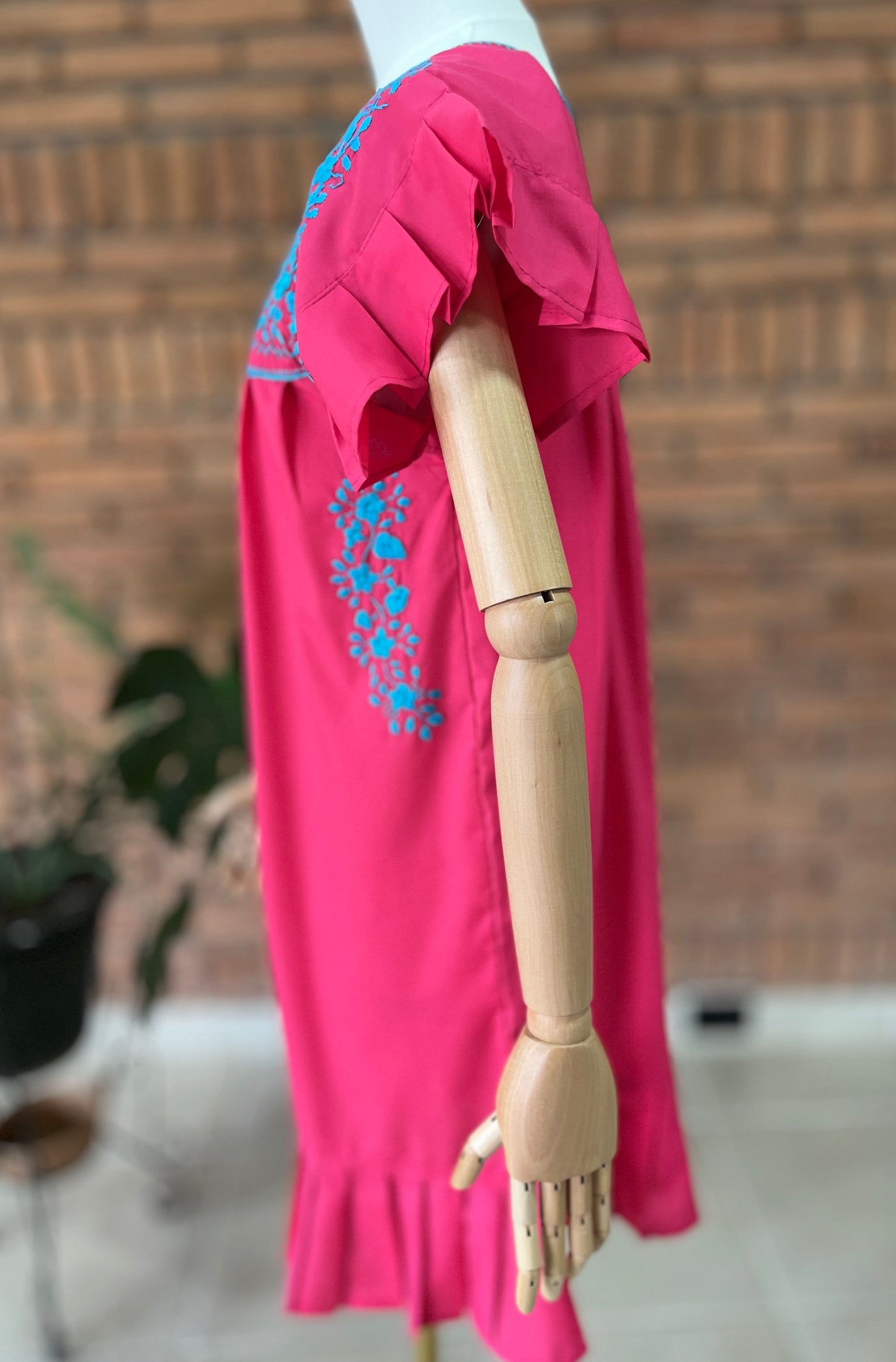 Vestido Mexicano Bordado a Mano Mod. Orquidea Popelina Talla Chica. (Multicolores)