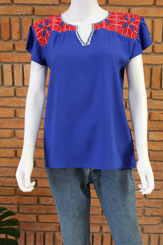 Blusa Hecha a Mano con Bordado Ejutla Mod. Tulipán En Tela De Rayón T-M