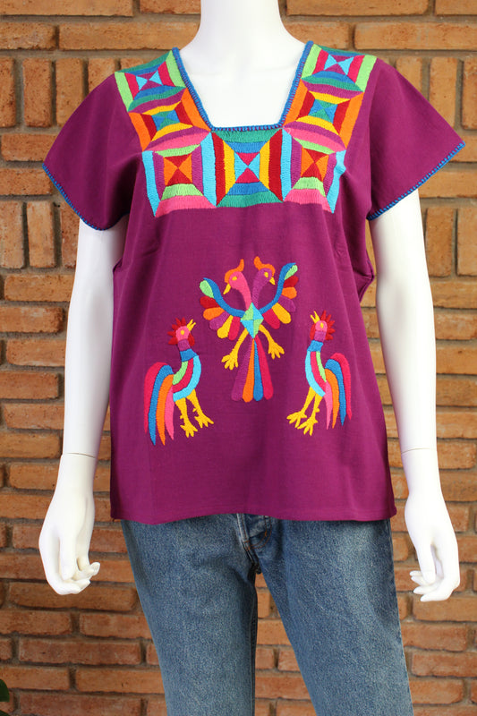 Blusa Artesanal Bordada a Mano Multicolor Mod. Huazolo Manta Color Unitalla