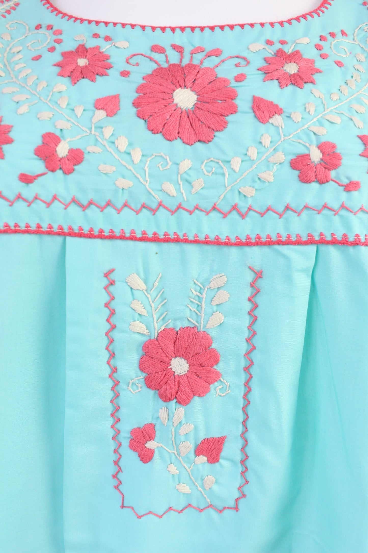 Minivestido Mexicano Bordado a Mano Multicolor/Popelina T-L