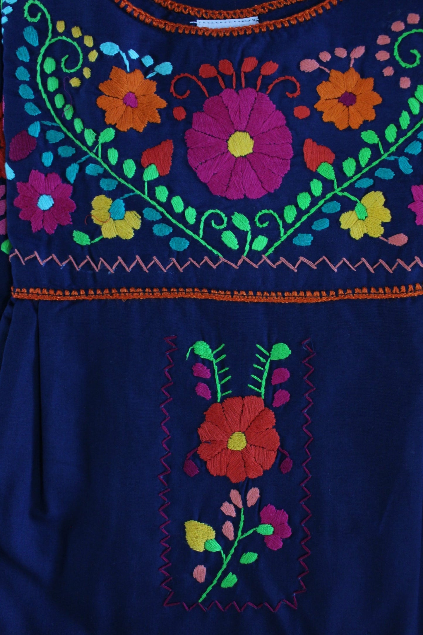 Minivestido Mexicano Bordado a Mano Multicolor/Popelina T-L