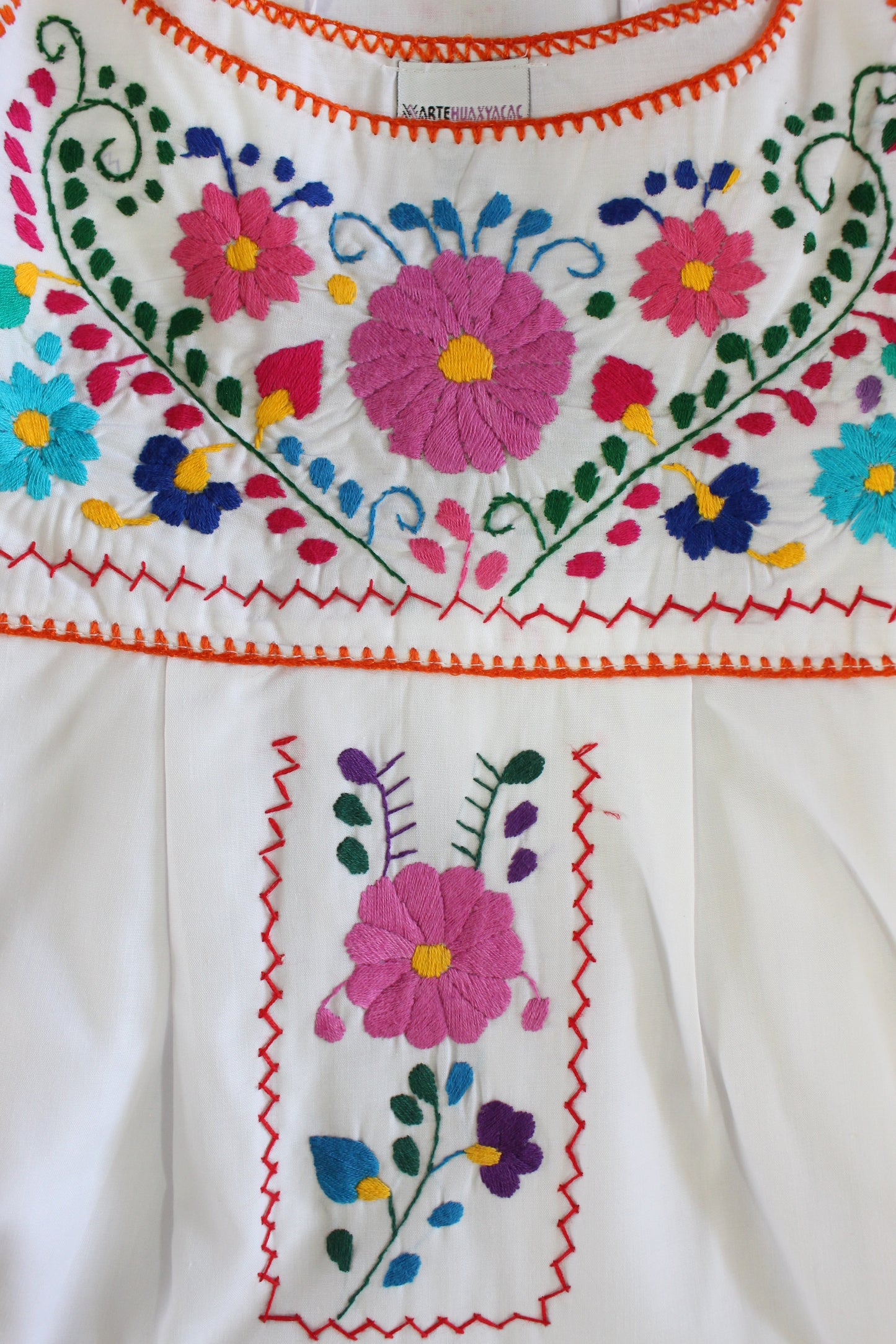 Minivestido Mexicano Bordado a Mano Multicolor/Popelina T-L