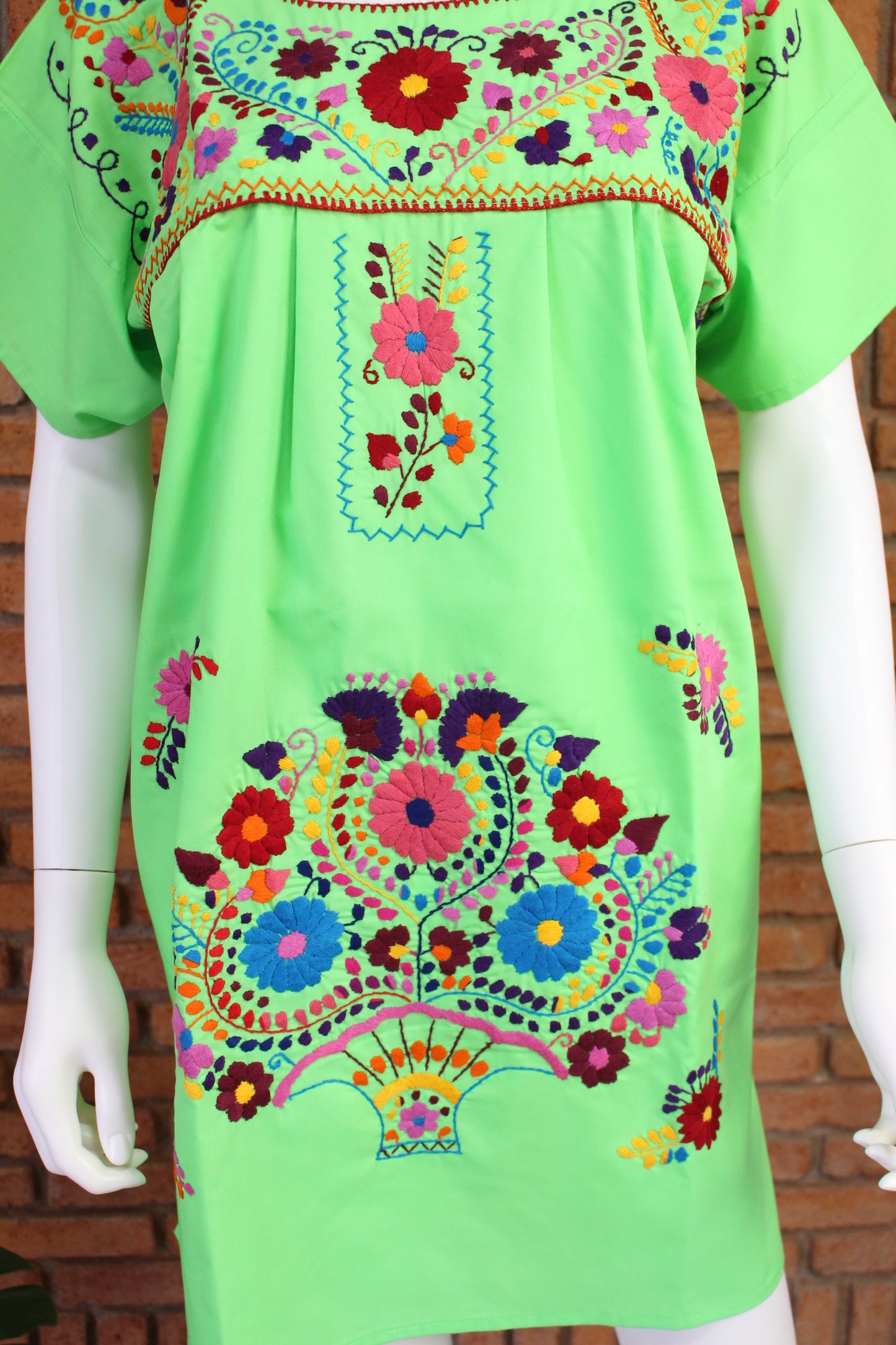 Minivestido Mexicano Bordado a Mano Multicolor/Popelina T-L