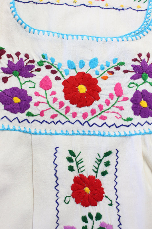Vestido Mexicano Manta Bordado a Mano Talla M