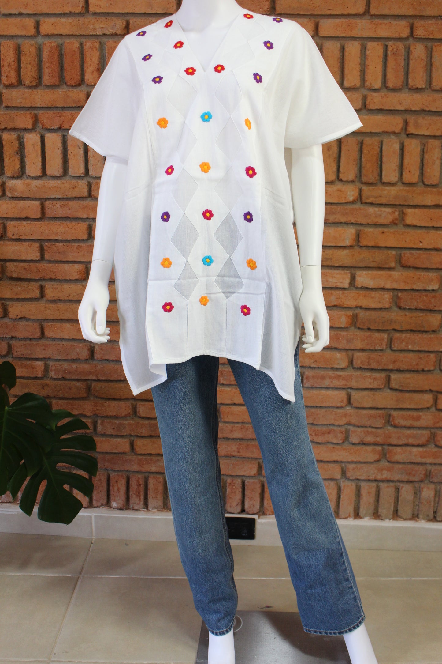 Blusa/Blusón Flores Bordado a Mano Unitalla