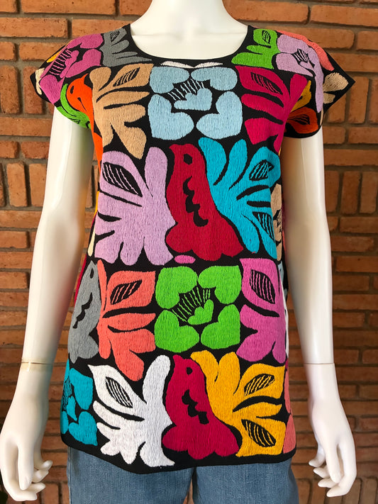 Blusa Bordada a Mano Mod. Jalapa Unitalla Negro con Multicolor #5.