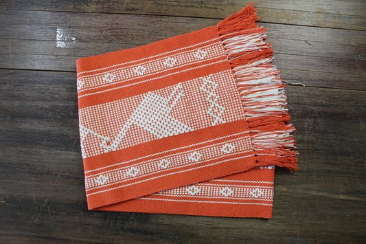CAMINO DE MESA Naranja con Beige Hecho en Telar de Cintura.