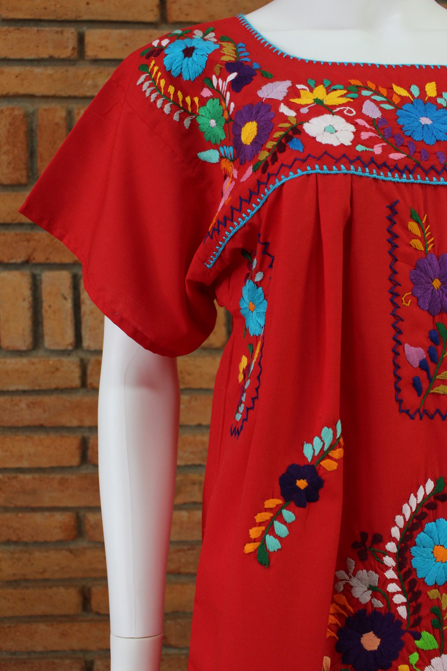 Minivestido Mexicano Bordado a Mano Multicolor/Popelina T-M