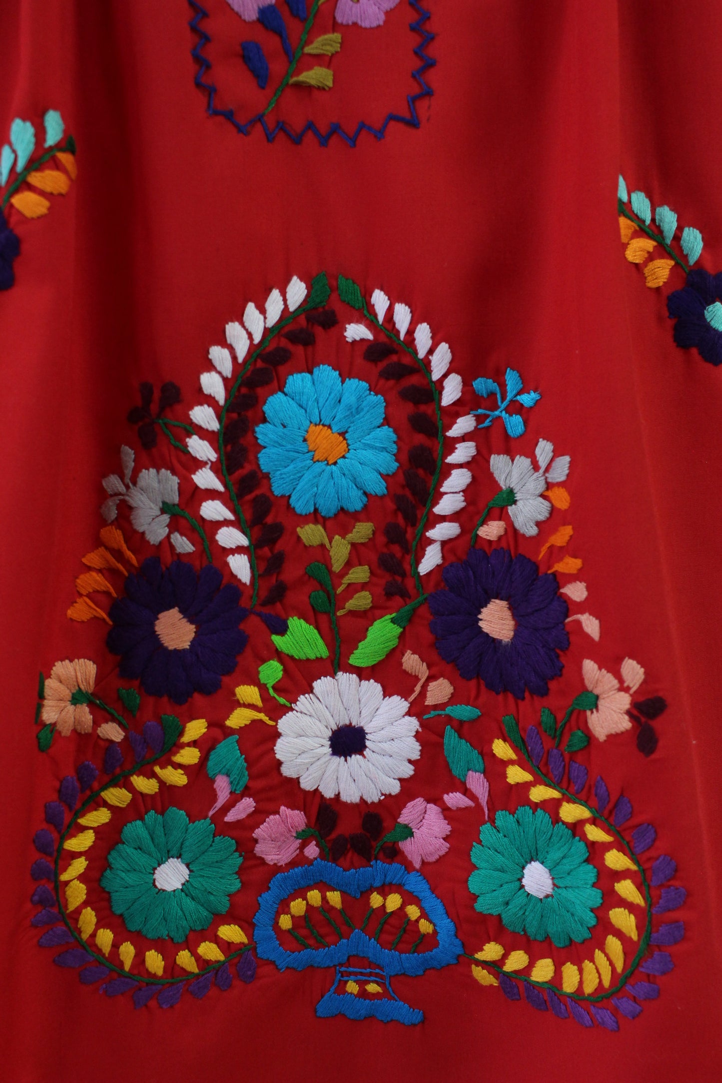 Minivestido Mexicano Bordado a Mano Multicolor/Popelina T-M