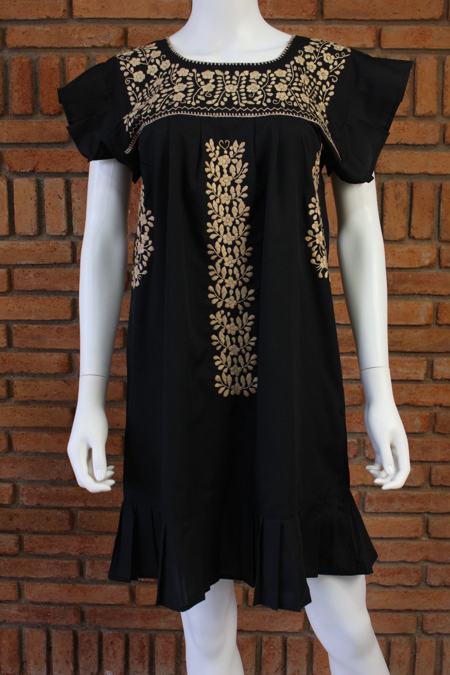 Vestido Mexicano Bordado a Mano Mod. Orquidea Popelina Talla Chica. (Multicolores)