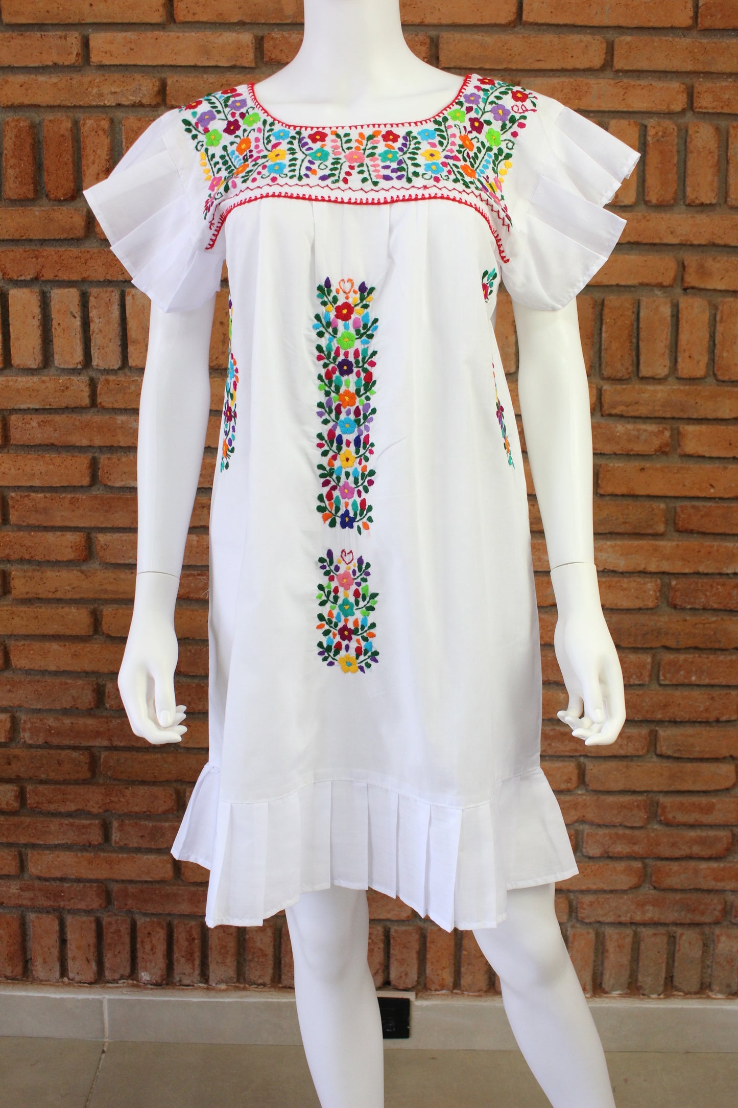 Vestido Mexicano Bordado a Mano Mod. Orquidea Popelina Talla Chica. (Multicolores)