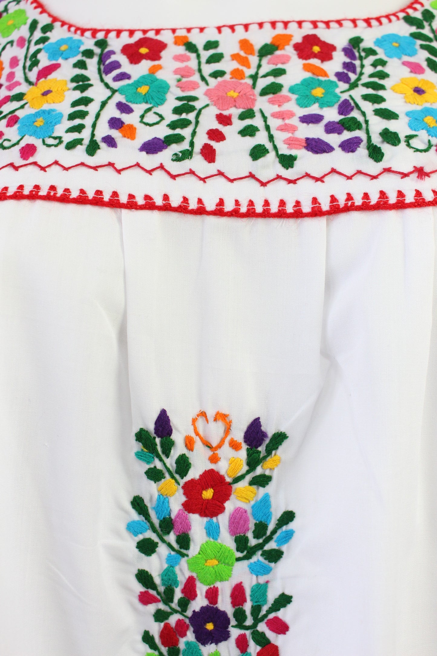 Vestido Mexicano Bordado a Mano Mod. Orquidea Popelina Talla Chica. (Multicolores)