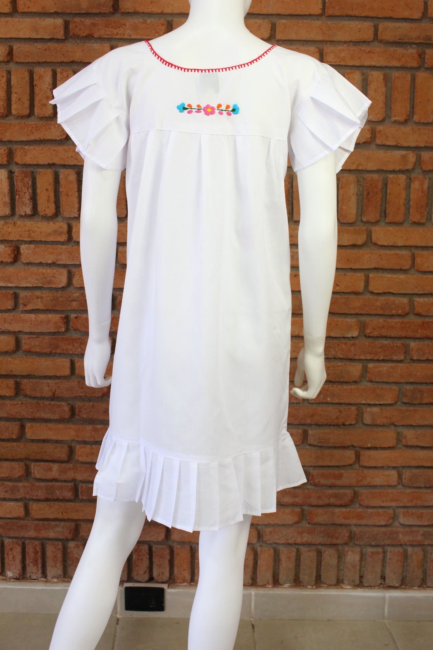 Vestido Mexicano Bordado a Mano Mod. Orquidea Popelina Talla Chica. (Multicolores)