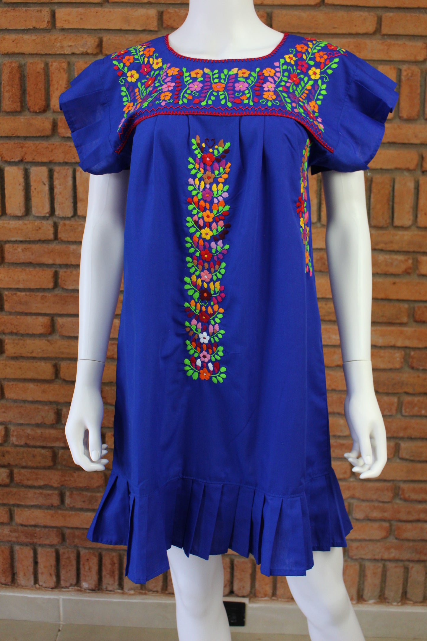 Vestido Mexicano Bordado a Mano Mod. Orquidea Popelina Talla Chica. (Multicolores)