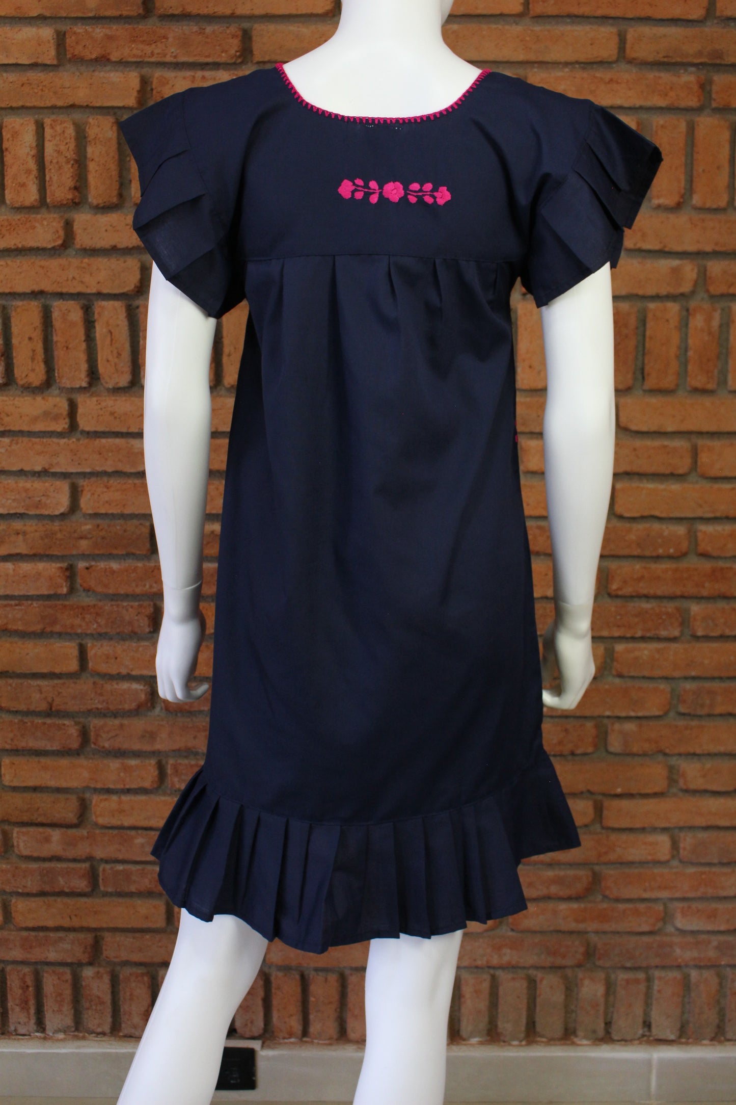 Vestido Mexicano Bordado a Mano Mod. Orquidea Popelina Talla Chica. (Multicolores)