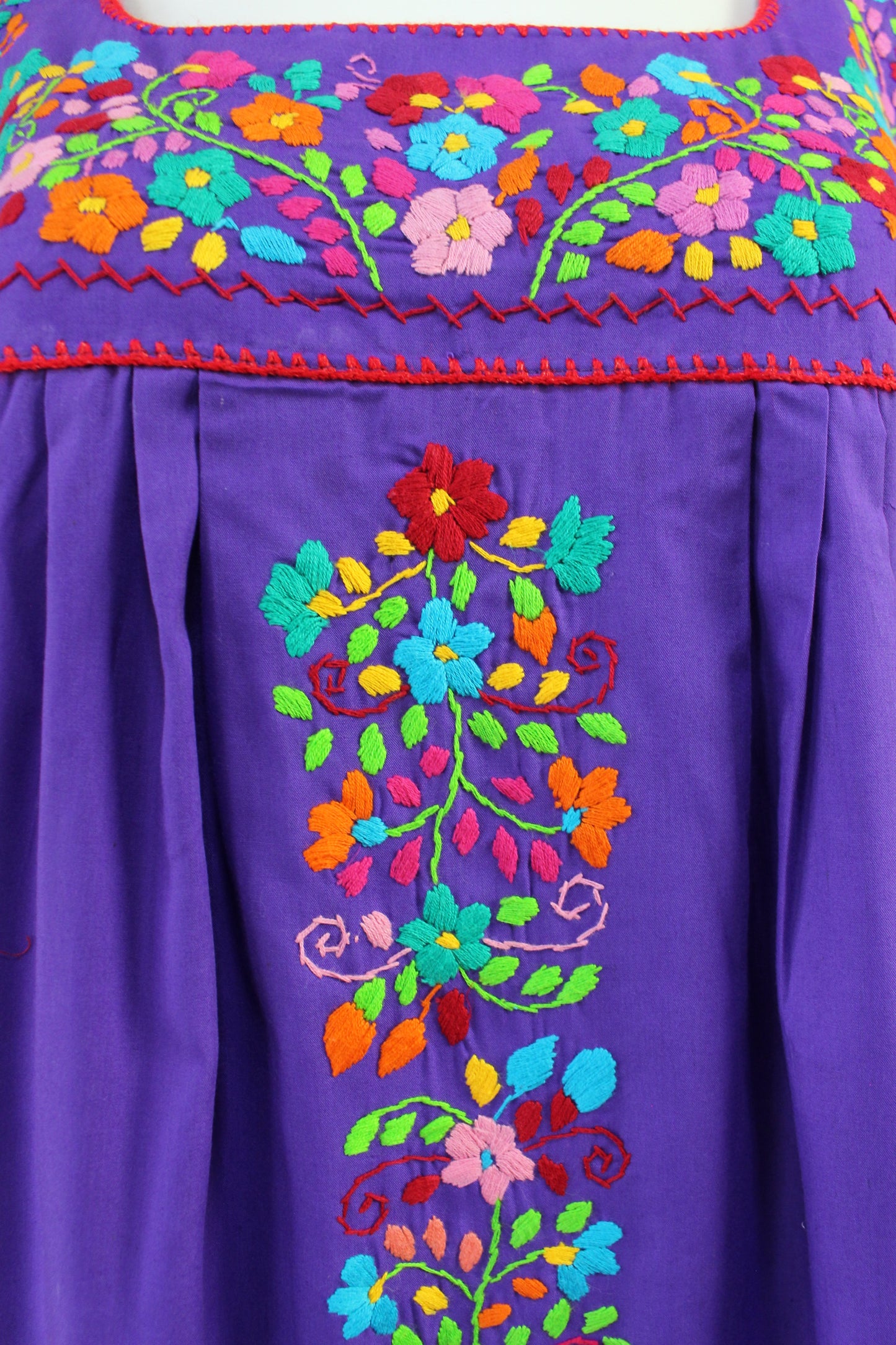 Vestido Mexicano Bordado a Mano Mod. Florecita Popelina Talla Mediana