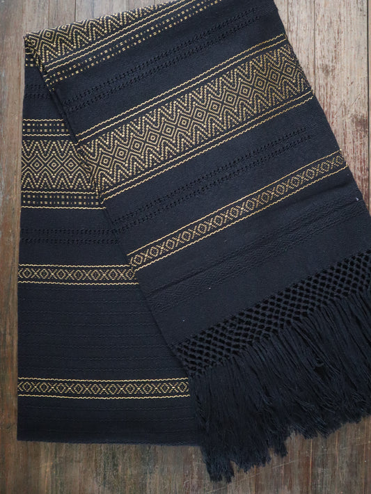 Rebozo/Chal Artesanal (Negro con Dorado) Mod. Lupita