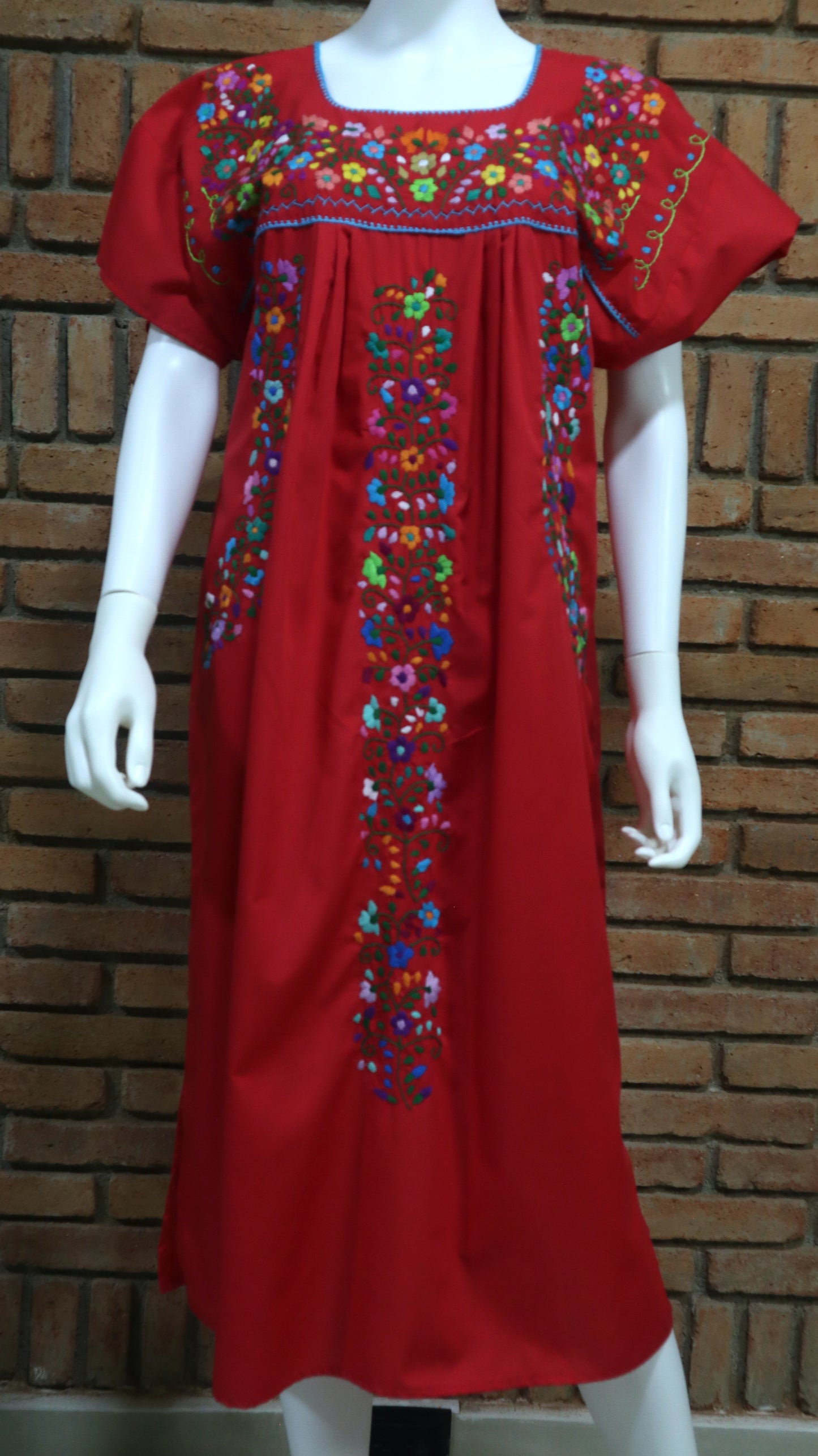 Vestido Mexicano Bordado a Mano Mod. Florecita Popelina Talla Mediana