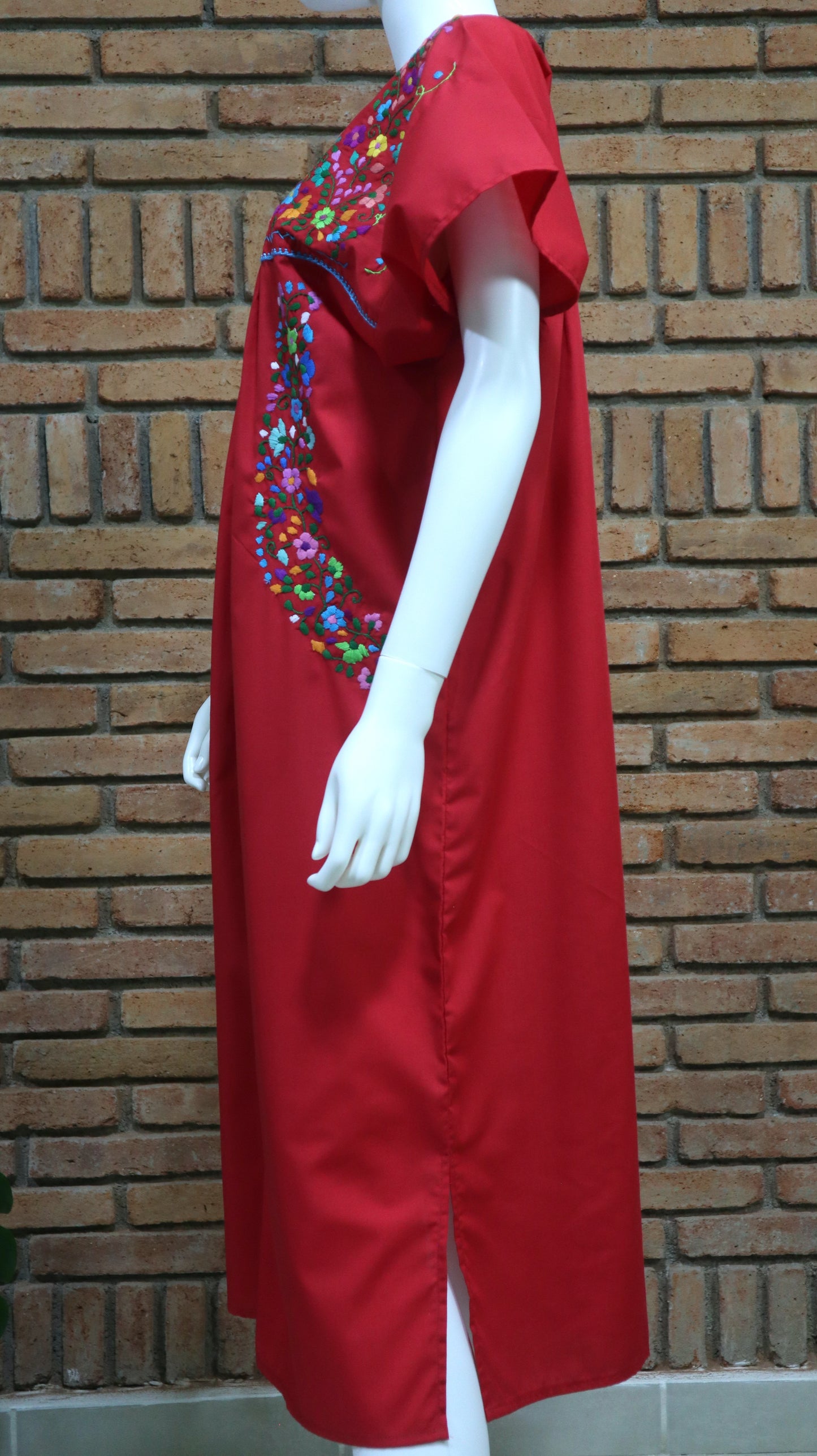 Vestido Mexicano Bordado a Mano Mod. Florecita Popelina Talla Mediana