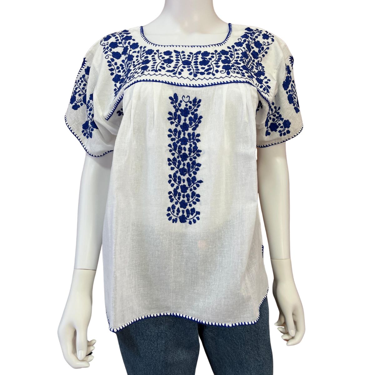 Blusa Bordada a Mano Manta Corrugada Blanca Mod. Ita