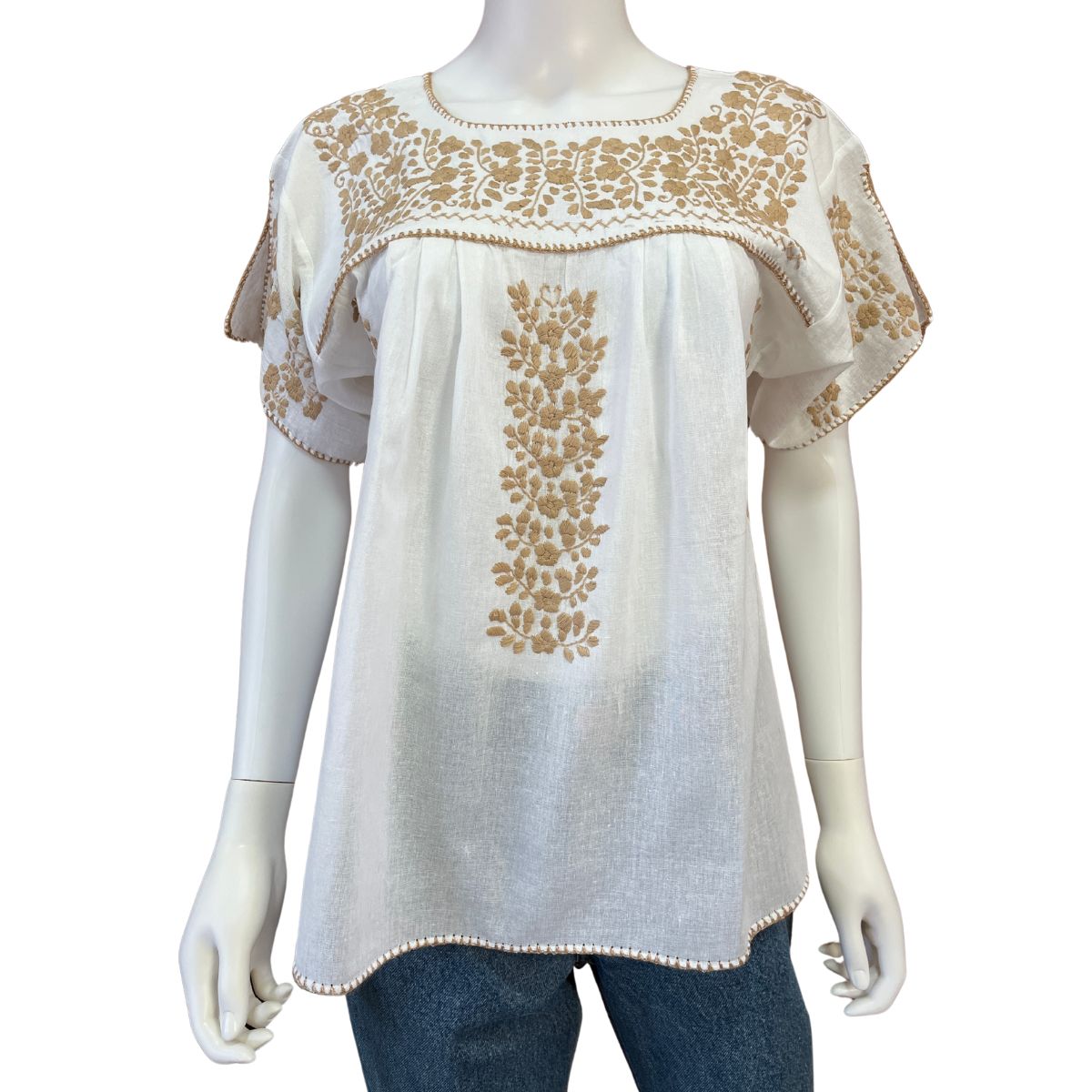Blusa Bordada a Mano Manta Corrugada Blanca Mod. Ita