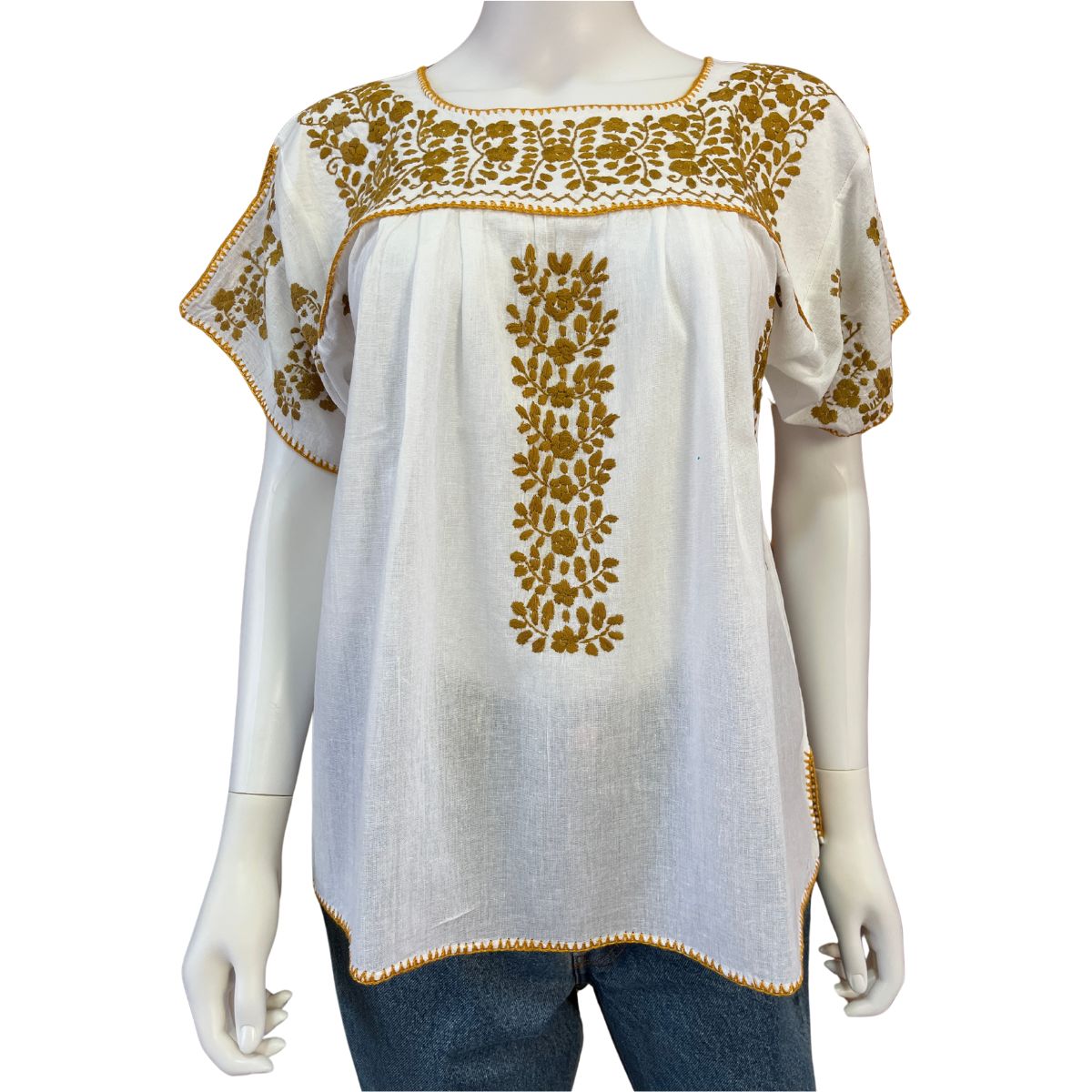 Blusa Bordada a Mano Manta Corrugada Blanca Mod. Ita