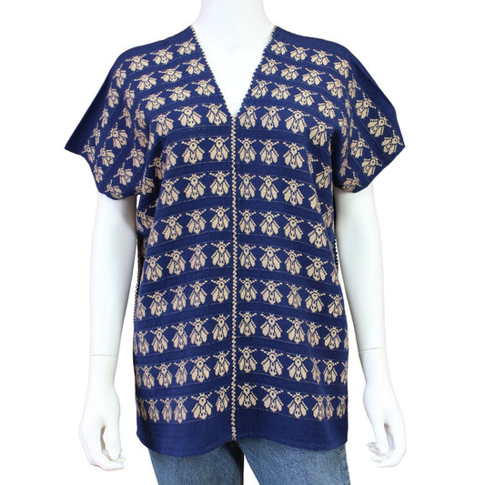 Blusa Artesanal Hecha a Mano Mod. Bio Unitalla Marino con Caqui