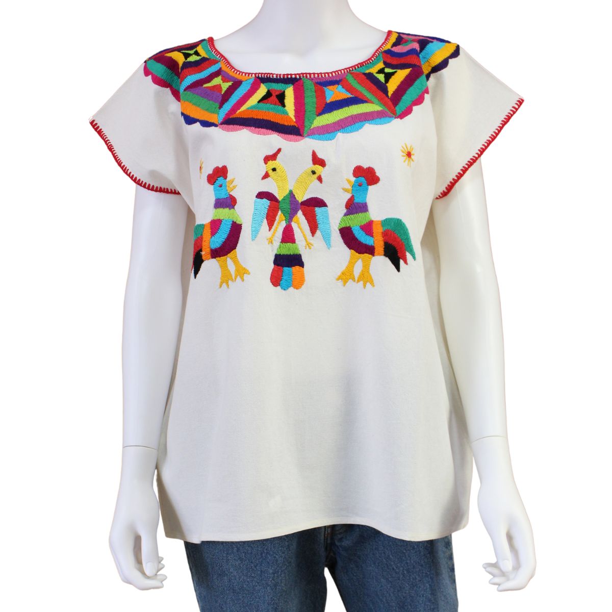 Blusa Artesanal Bordada a Mano Multicolor Mod. Huazolo Manta Unitalla