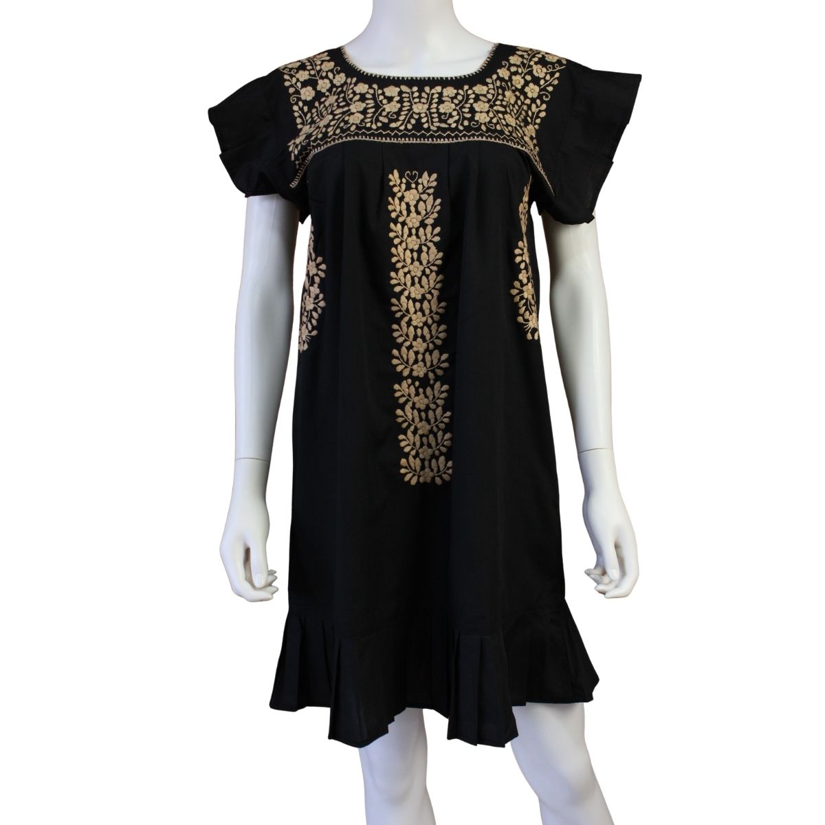 Vestido Mexicano Bordado a Mano Mod. Orquidea Popelina Talla Chica. (Multicolores)