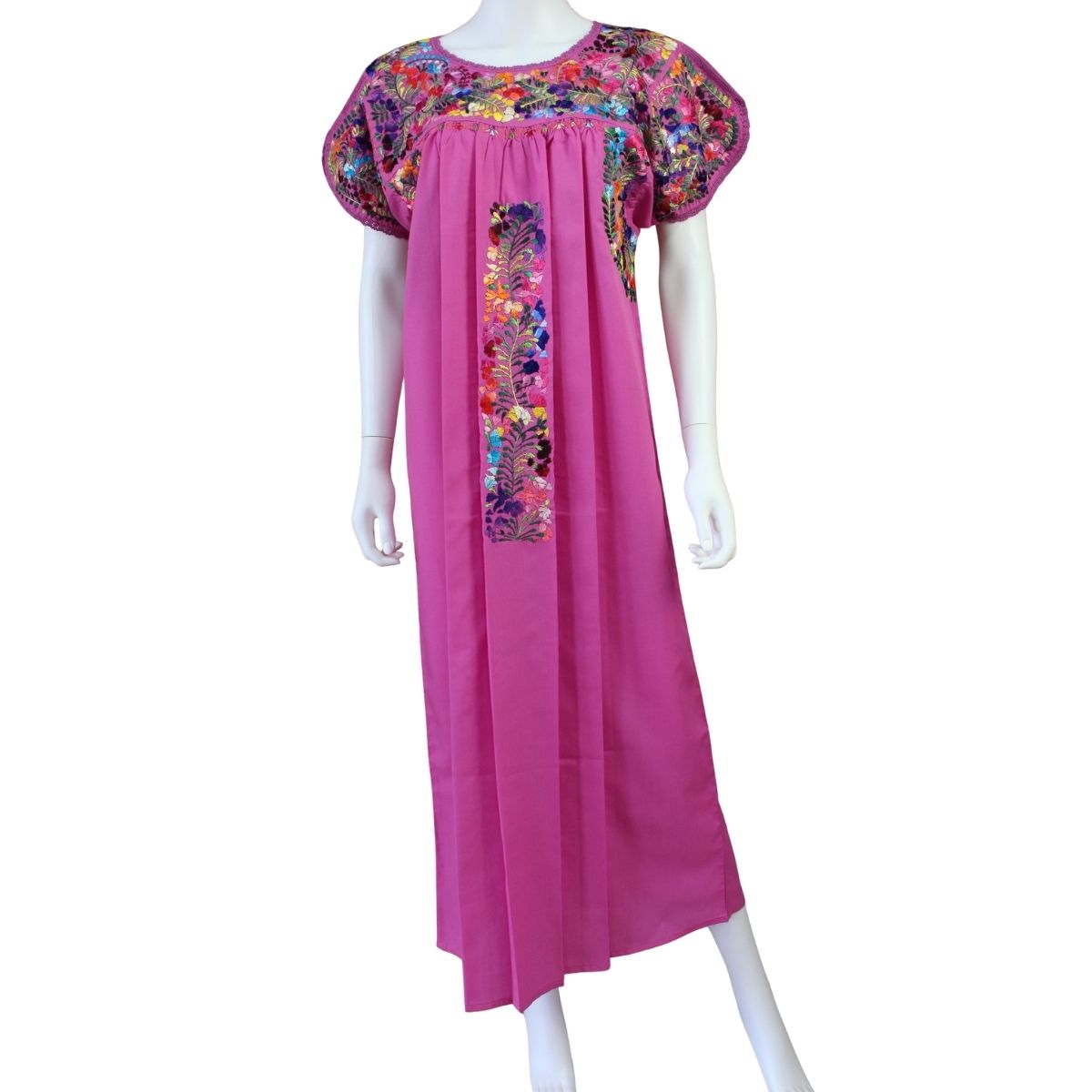 Vestido Bordado a Mano Rosa con Multicolor Mod. San Antonino Unitalla.