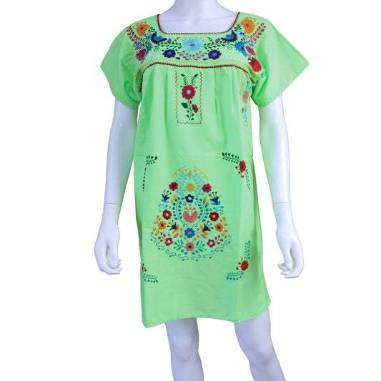 Minivestido Mexicano Bordado a Mano Multicolor/Popelina T-S