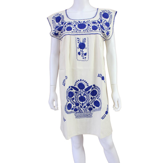 Vestido Mexicano Corto Bordado a Mano Sin Manga Talla M
