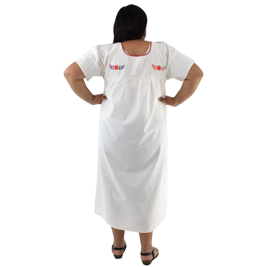 Vestido Mexicano Manta Bordado a Mano Talla L