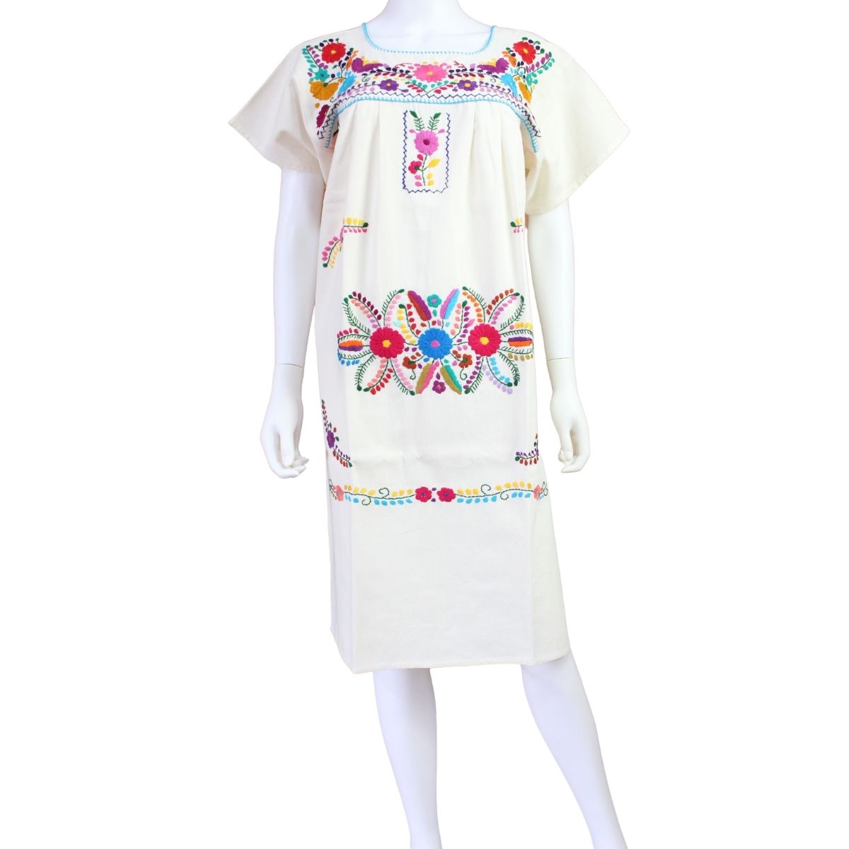 Vestido Mexicano Manta Bordado a Mano Talla Chica